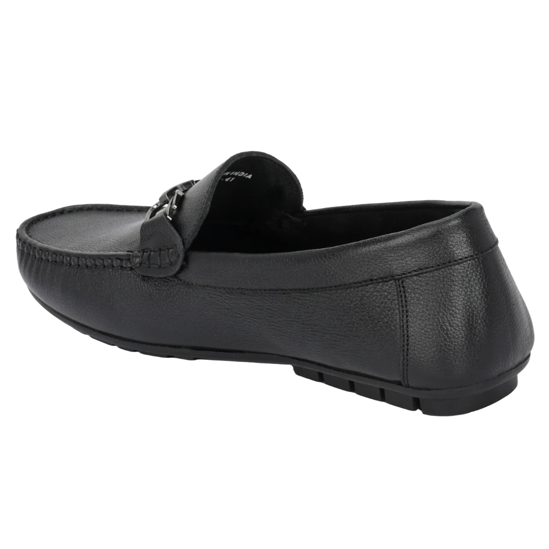 Jubleeo Leather Casual Black Buckle Loafer For Men
