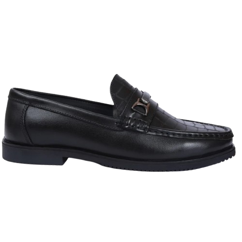 Jubleeo Leather Textured Black Loafer For Men