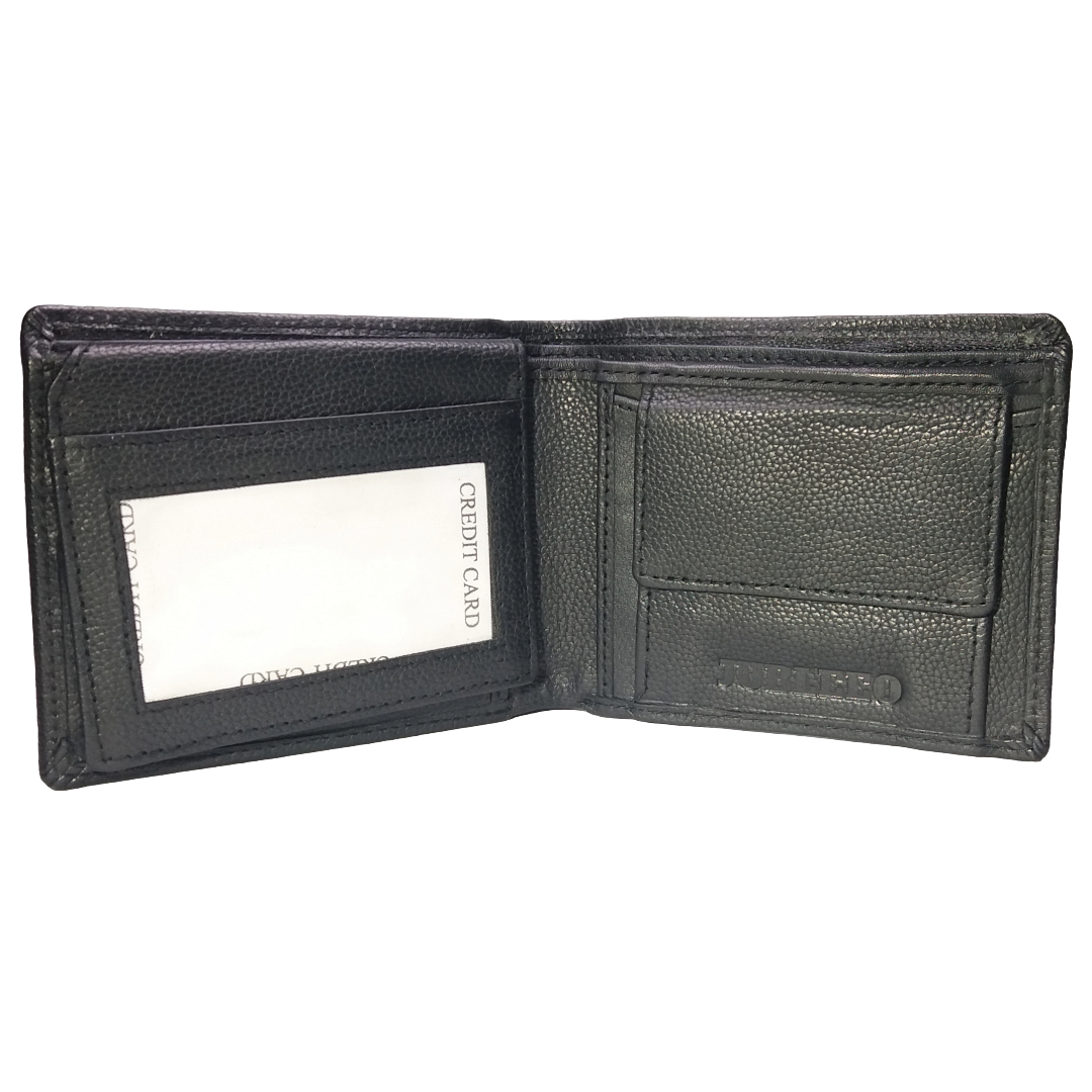 Jubleeo Leather Black Zipper ID Pocket Mens Wallet