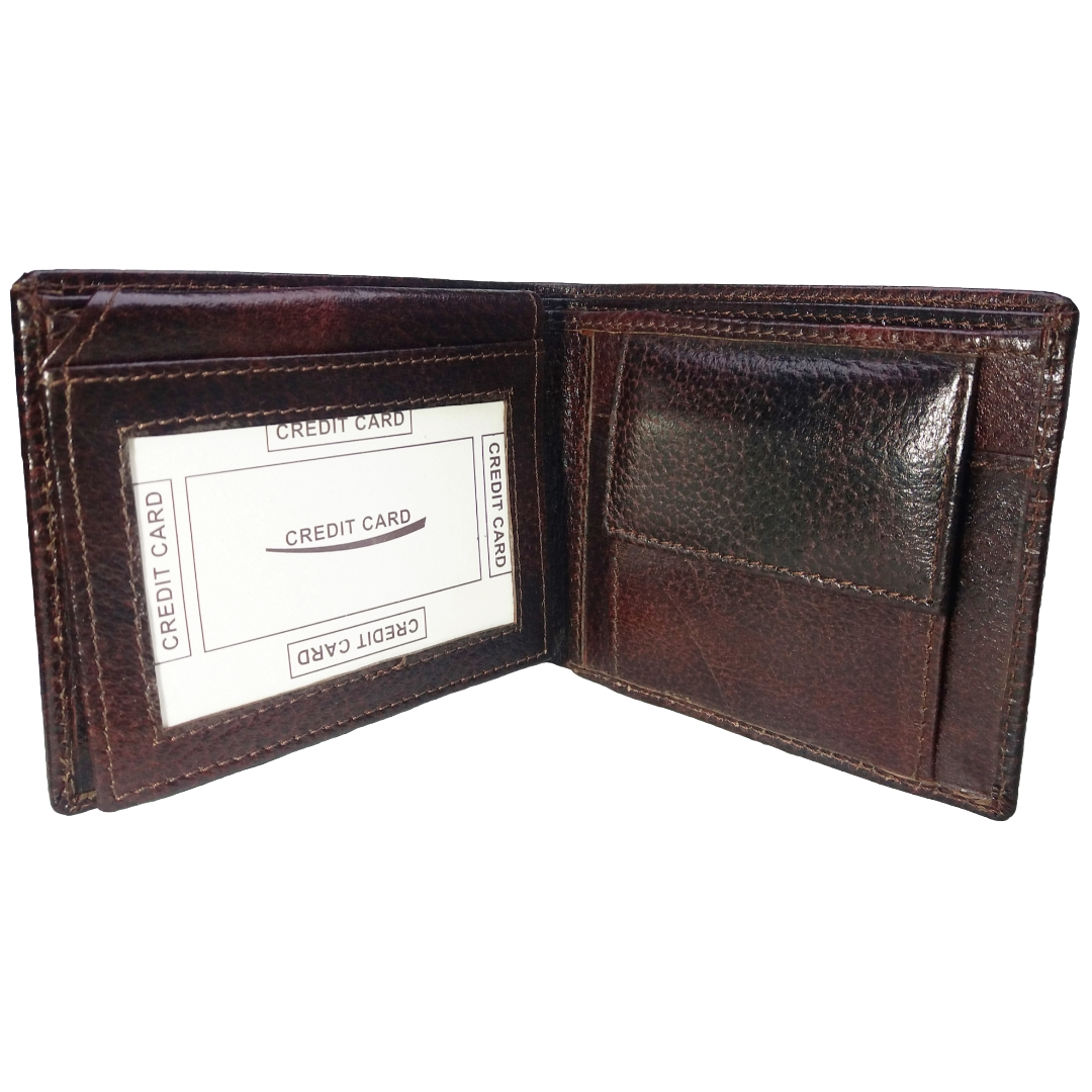 Jubleeo Leather Brown ID Pocket Mens Wallet