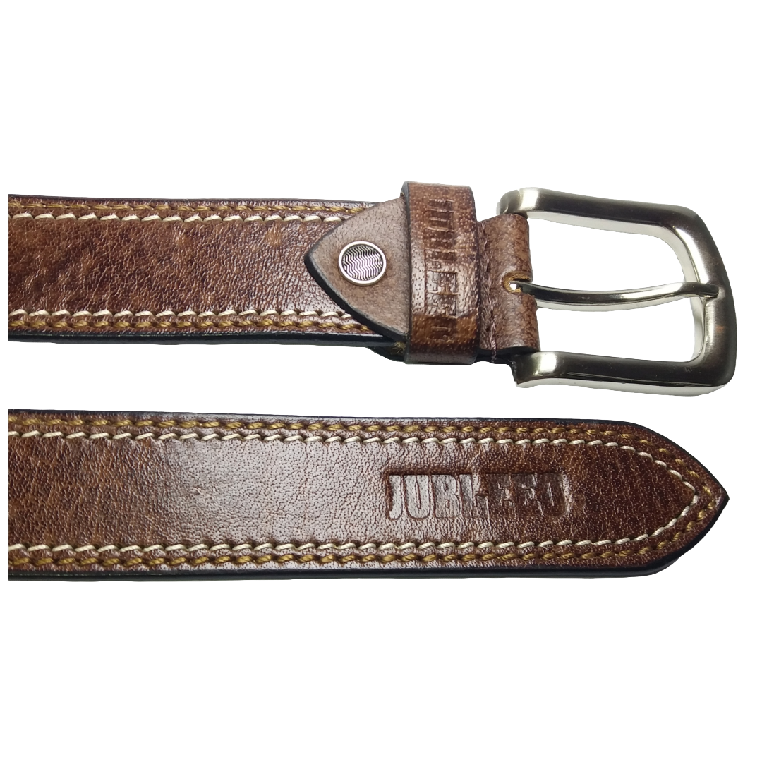 Jubleeo Leather Casual Stitched Brown Mens Belt