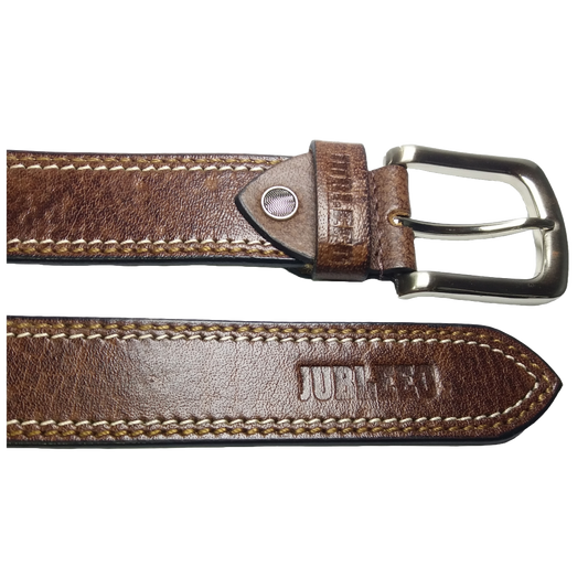 Jubleeo Leather Casual Stitched Brown Mens Belt