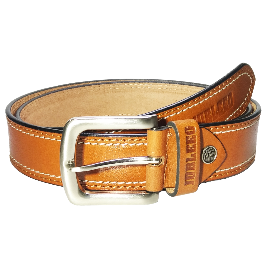 Jubleeo Leather Casual Stitched Tan Mens Belt