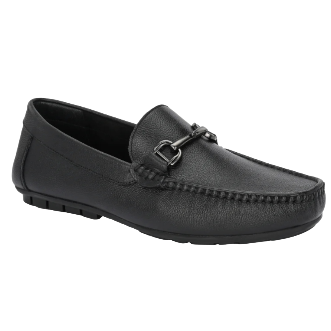 Jubleeo Leather Casual Black Buckle Loafer For Men