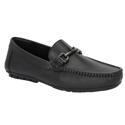 Jubleeo Leather Casual Black Buckle Loafer For Men