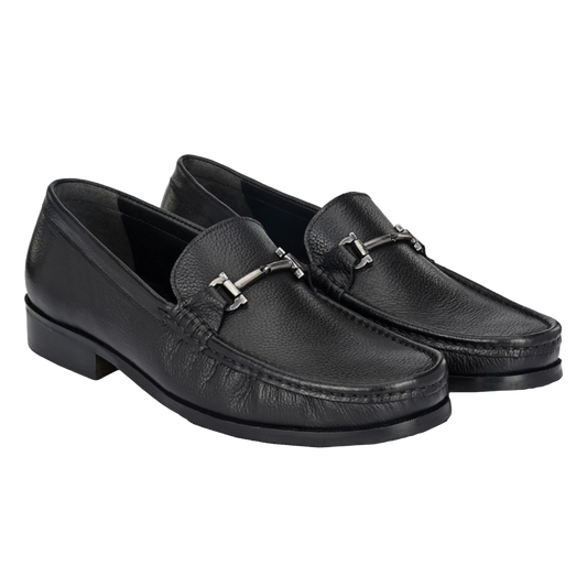 Jubleeo Leather Casual Black Buckle Loafer For Men