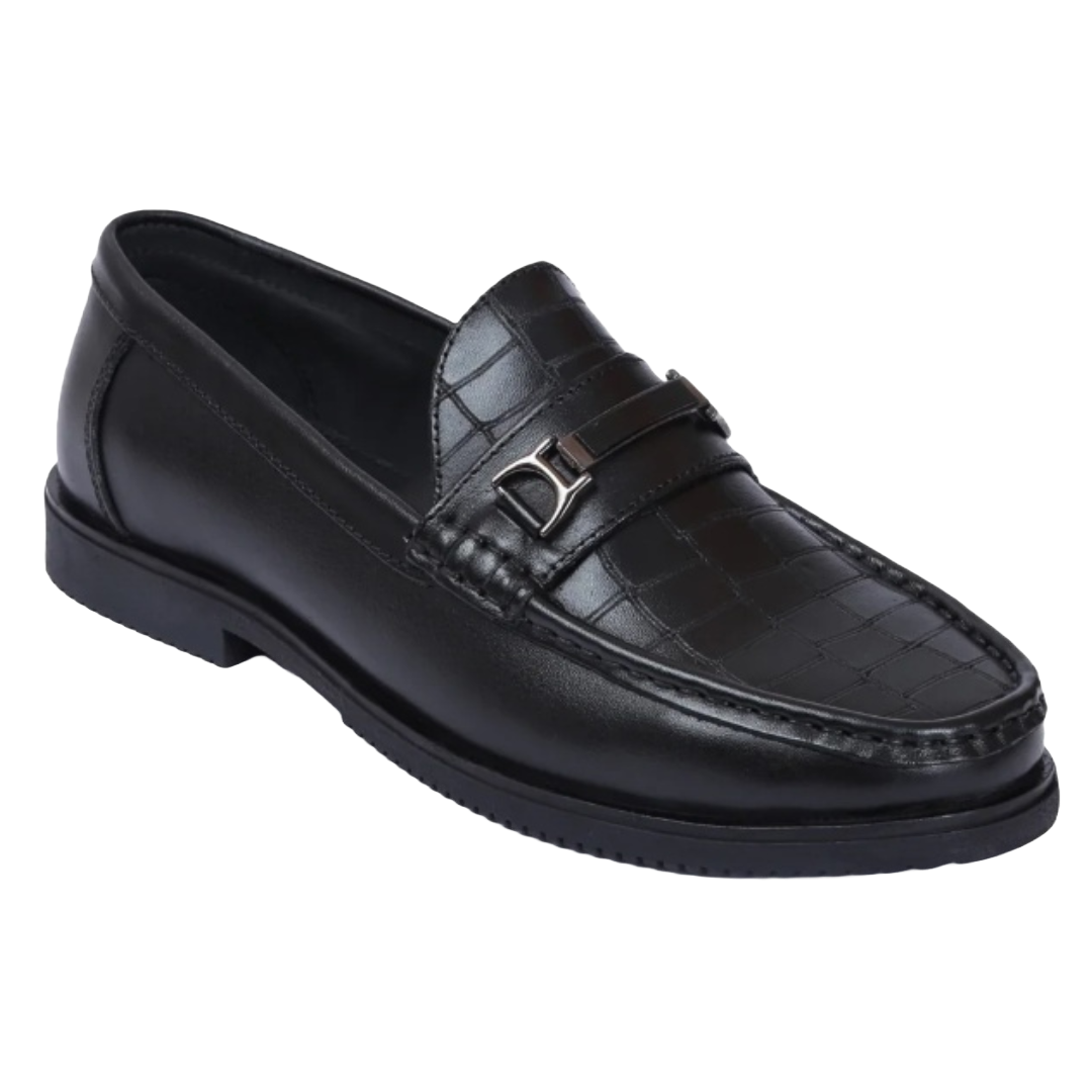 Jubleeo Leather Textured Black Loafer For Men