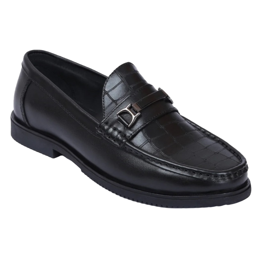 Jubleeo Leather Textured Black Loafer For Men