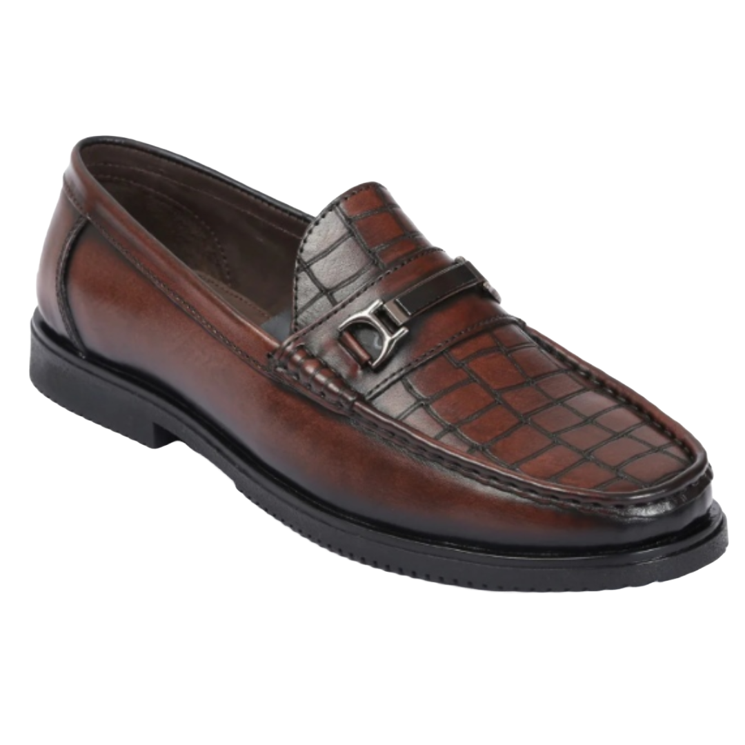 Jubleeo Leather Textured Brown Loafer For Men
