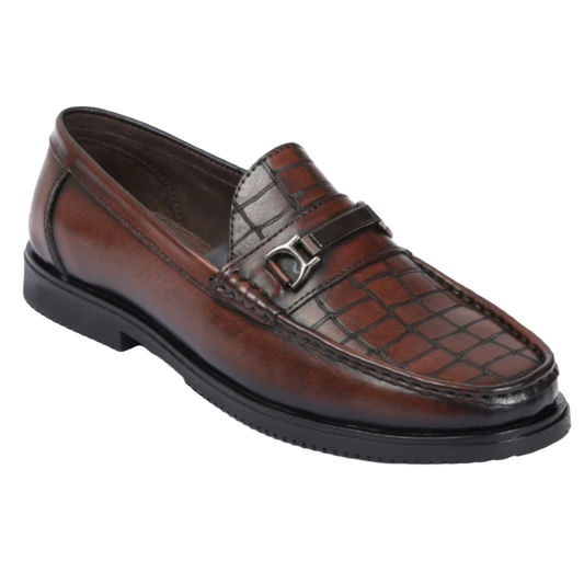 Jubleeo Leather Textured Brown Loafer For Men