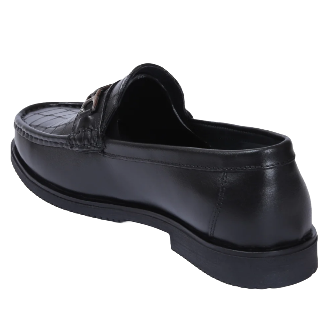 Jubleeo Leather Textured Black Loafer For Men