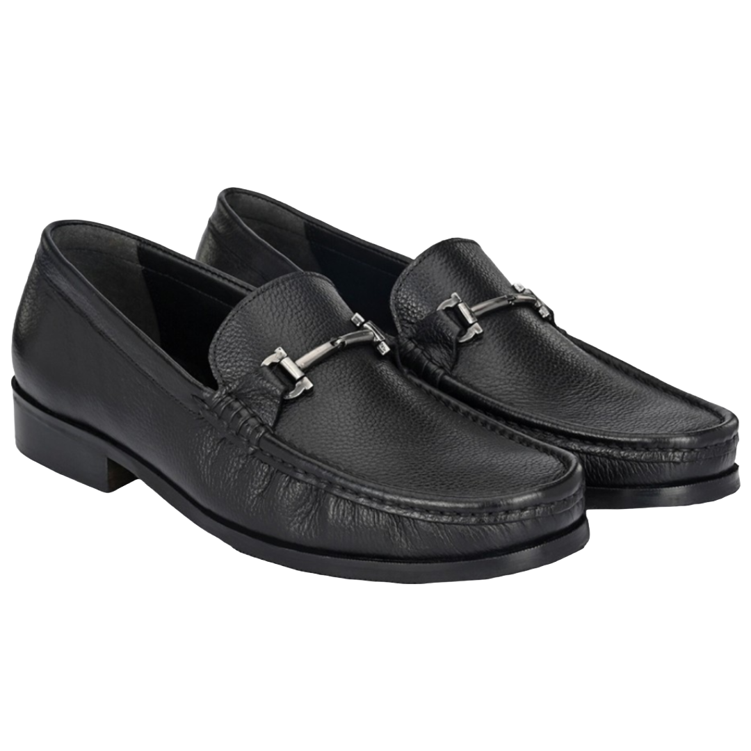 Jubleeo Leather Casual Black Buckle Loafer For Men