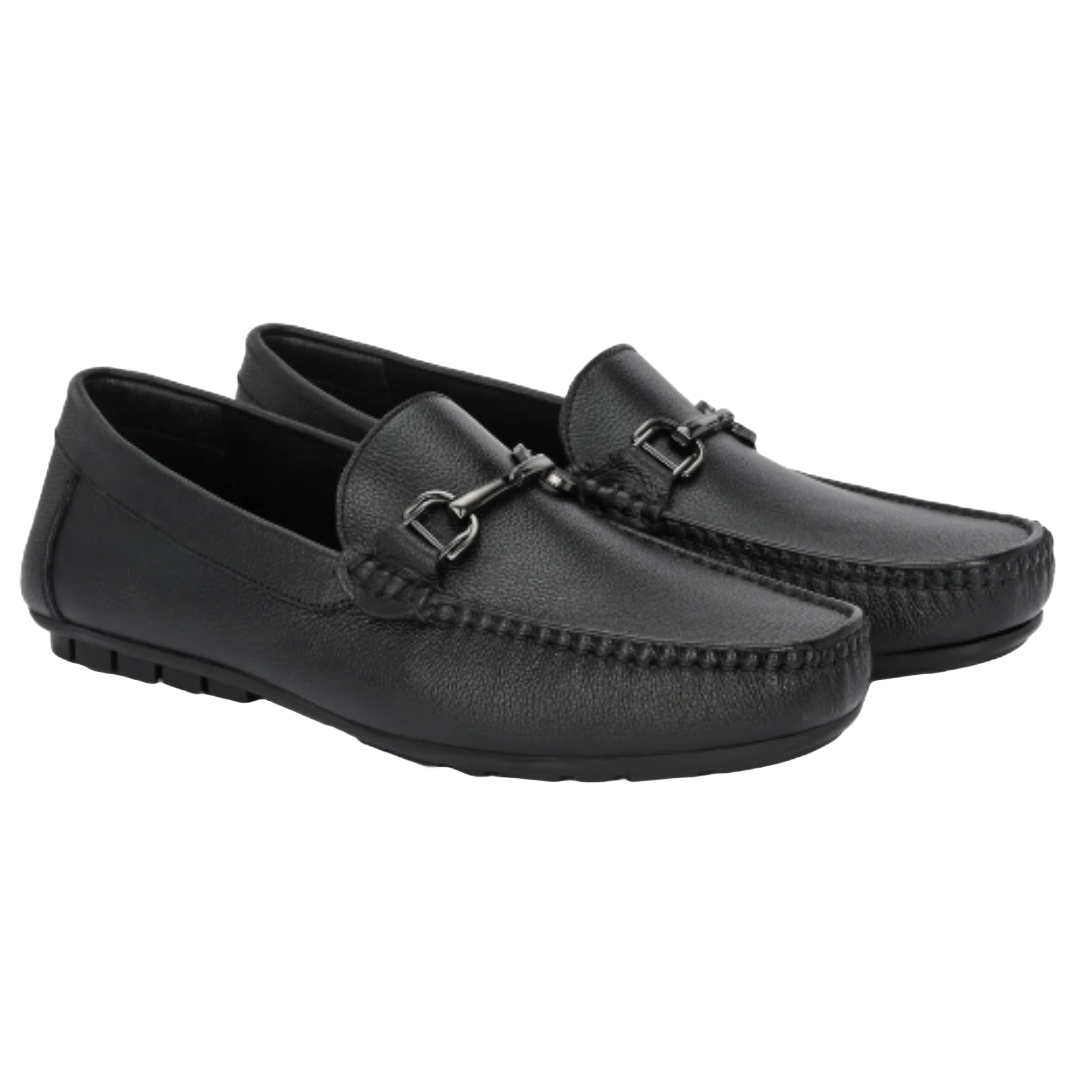 Jubleeo Leather Casual Black Buckle Loafer For Men