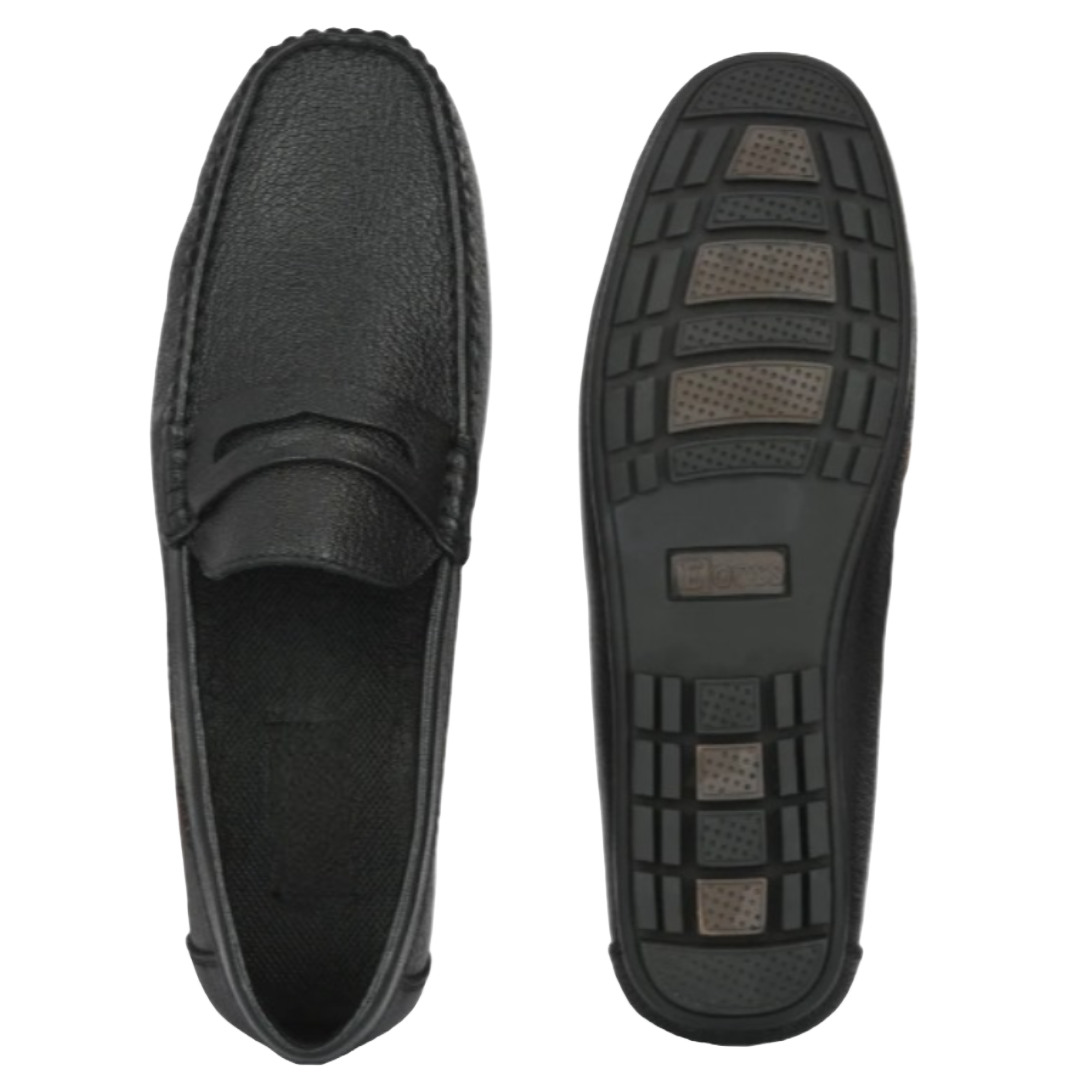 Jubleeo Leather Casual Black Mens Loafer
