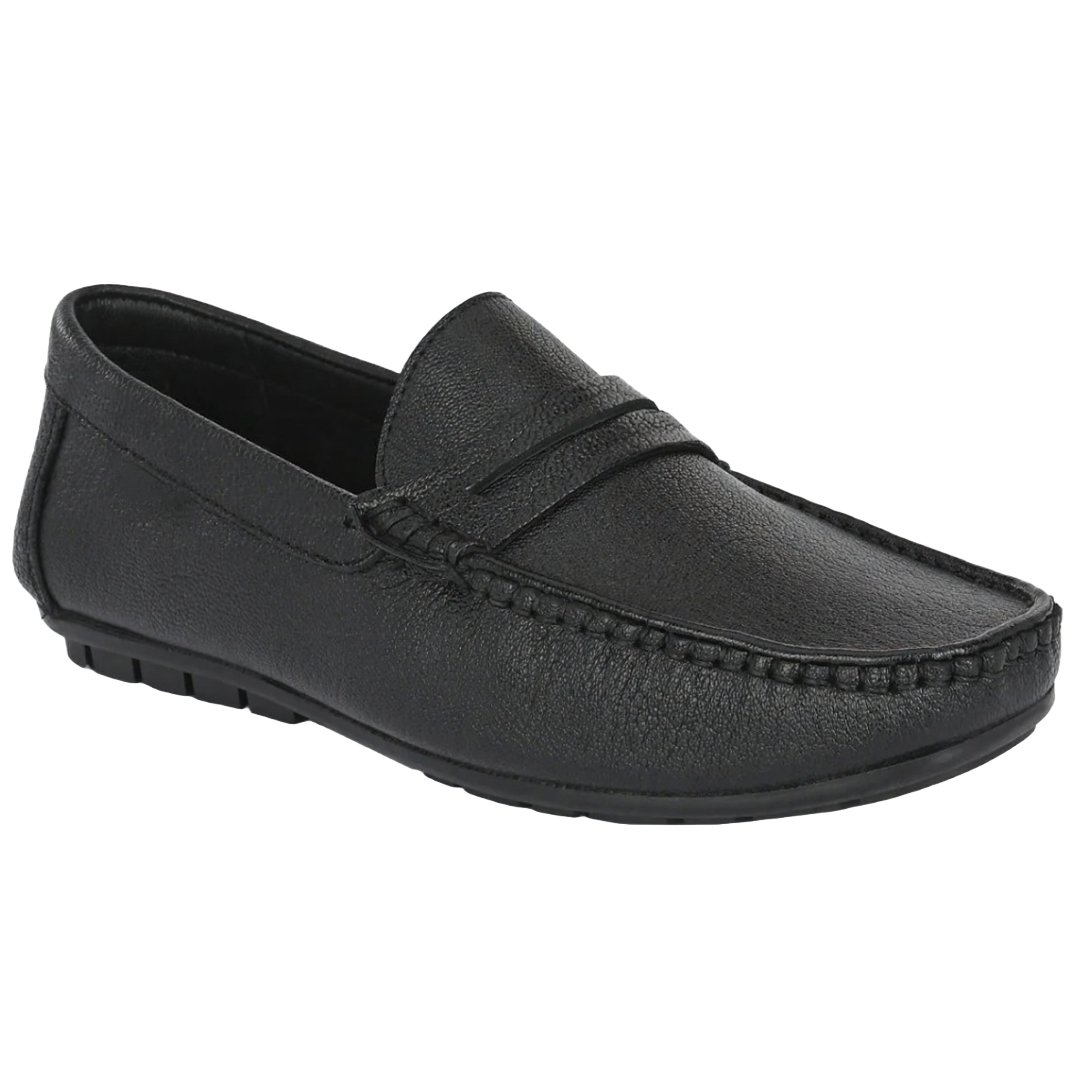 Jubleeo Leather Casual Black Mens Loafer