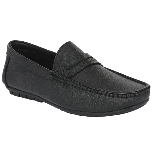 Jubleeo Leather Casual Black Mens Loafer