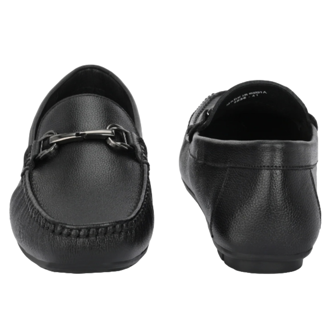 Jubleeo Leather Casual Black Buckle Loafer For Men