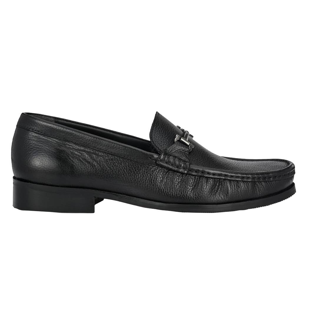 Jubleeo Leather Casual Black Buckle Loafer For Men