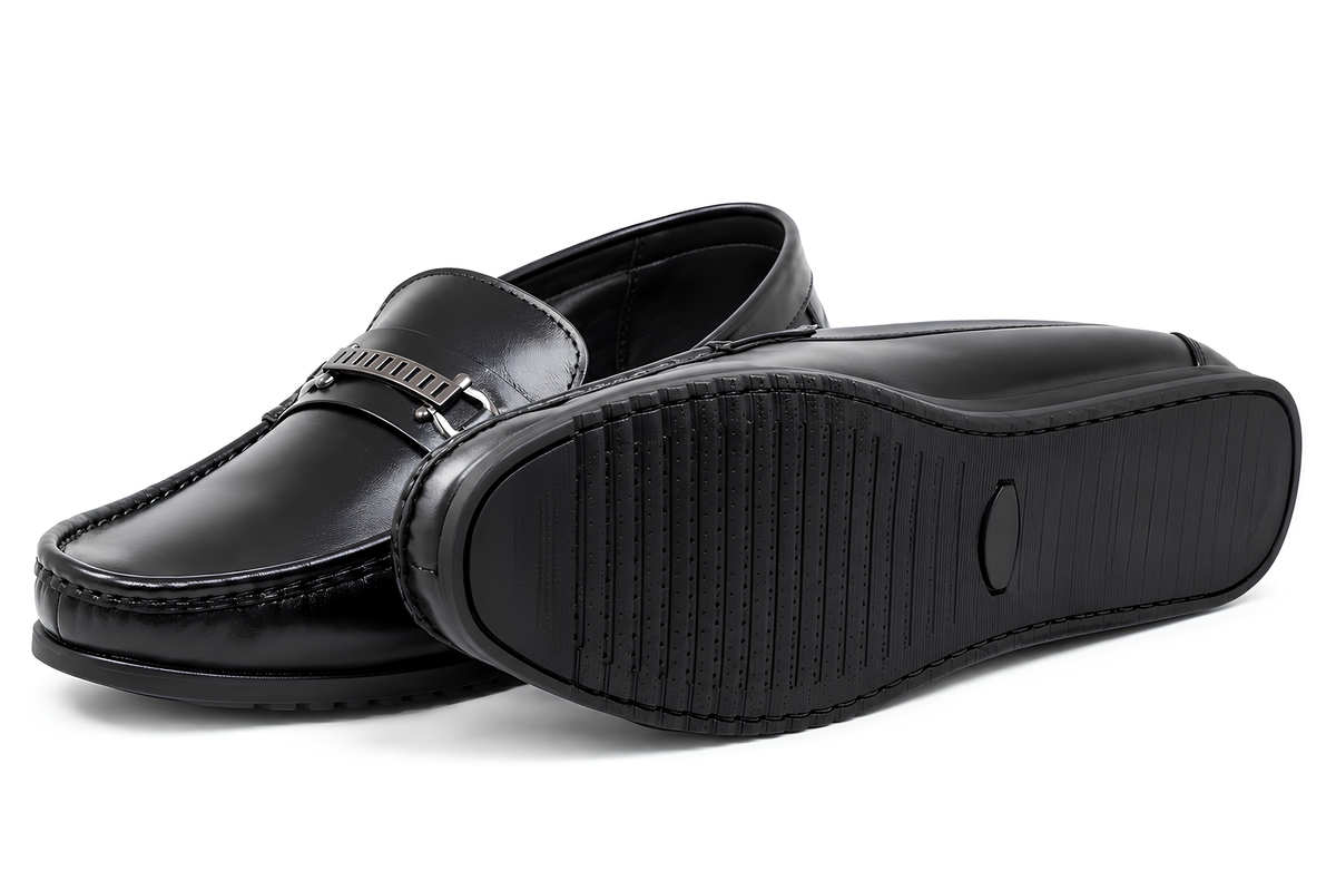 jubleeo leather buckle loafer mens shoes  black