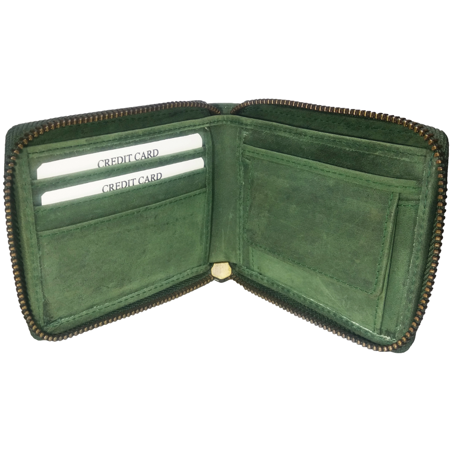 Jubleeo Leather Round Zipper Green Pocket Mens Wallet