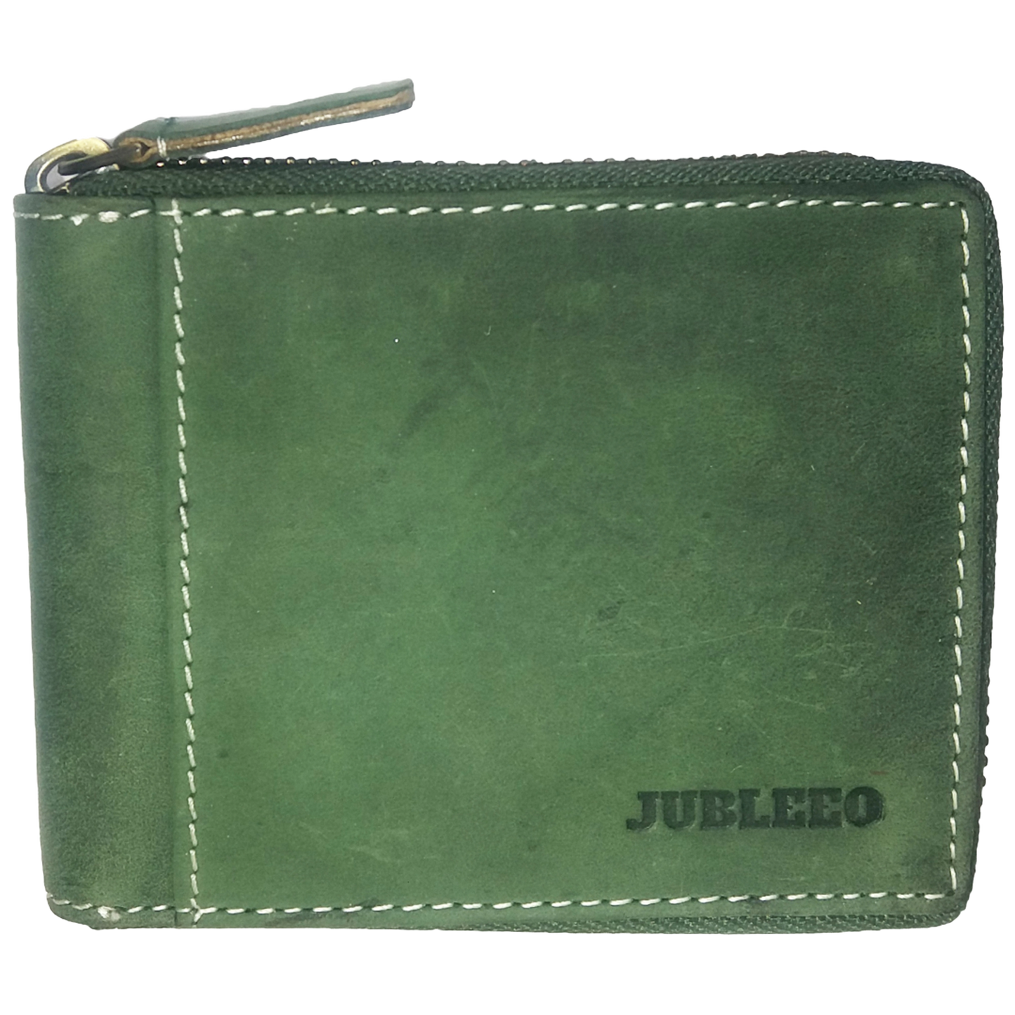 Jubleeo Leather Round Zipper Green Pocket Mens Wallet