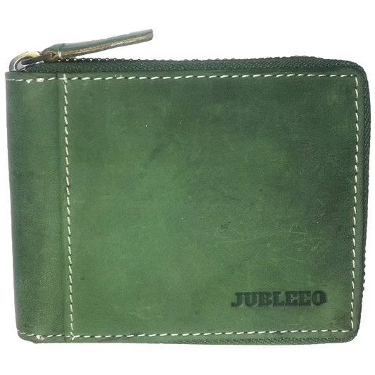 Jubleeo Leather Round Zipper Green Pocket Mens Wallet