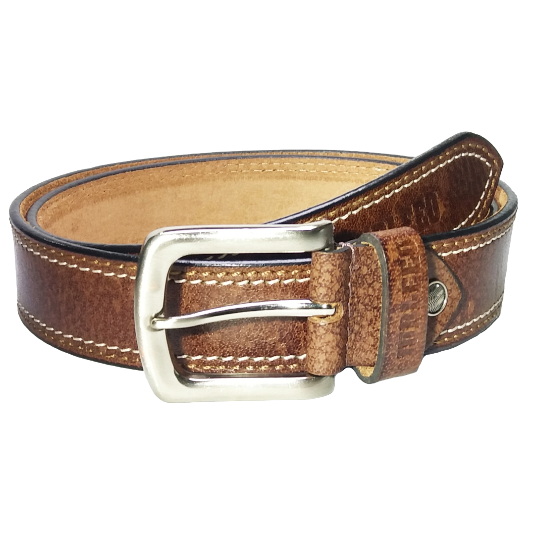 Jubleeo Leather Casual Stitched Brown Mens Belt