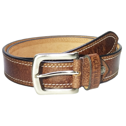 Jubleeo Leather Casual Stitched Brown Mens Belt