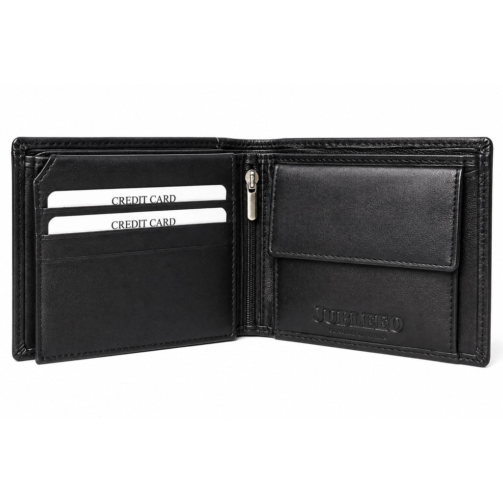 Jubleeo leather bifold middle zipper mens wallet black