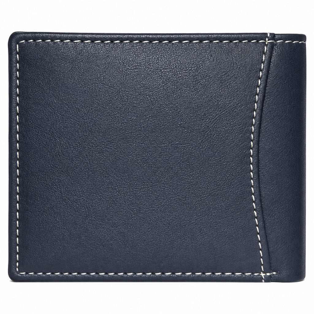Jubleeo leather bifold middle zipper mens wallet blue