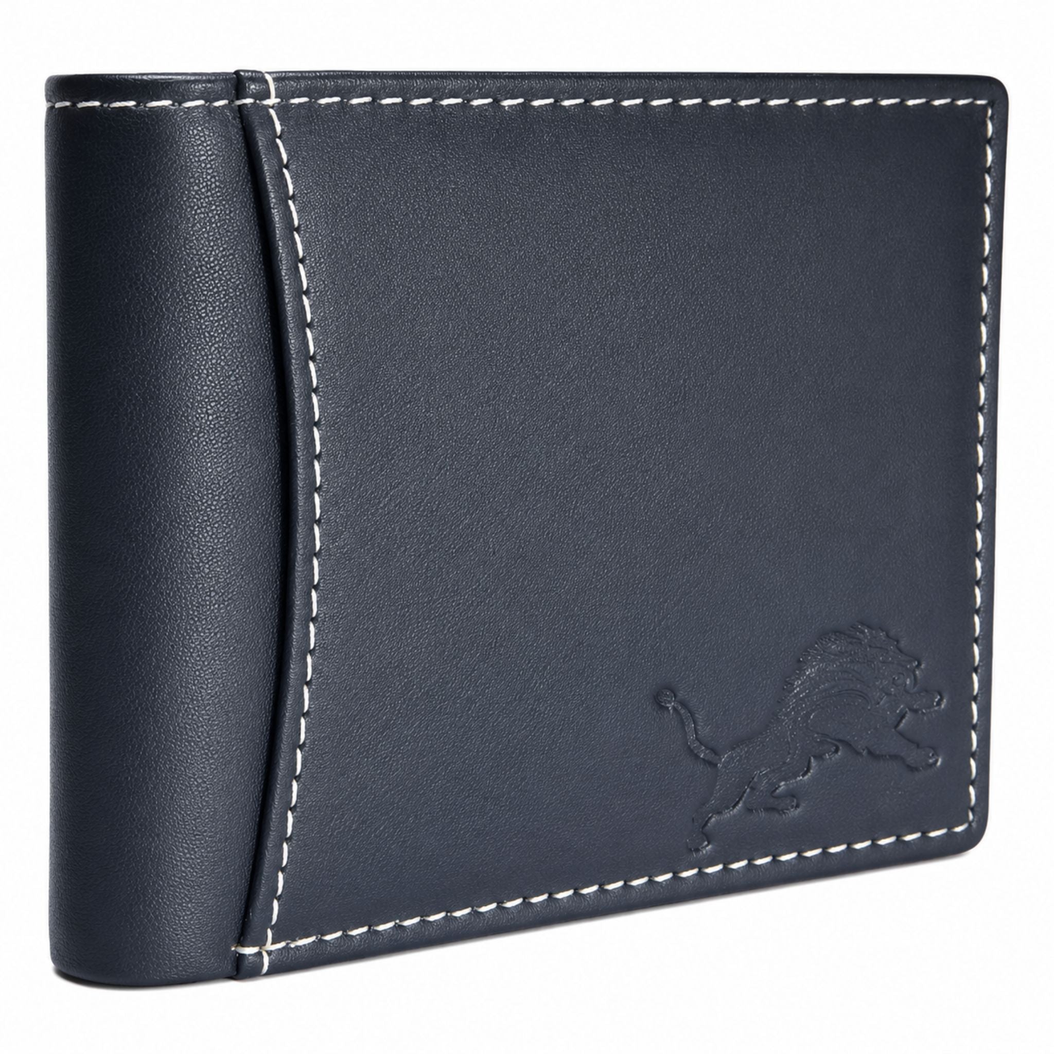 Jubleeo leather bifold middle zipper mens wallet blue