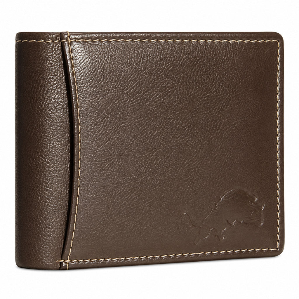 Jubleeo leather bifold middle zipper mens wallet brown