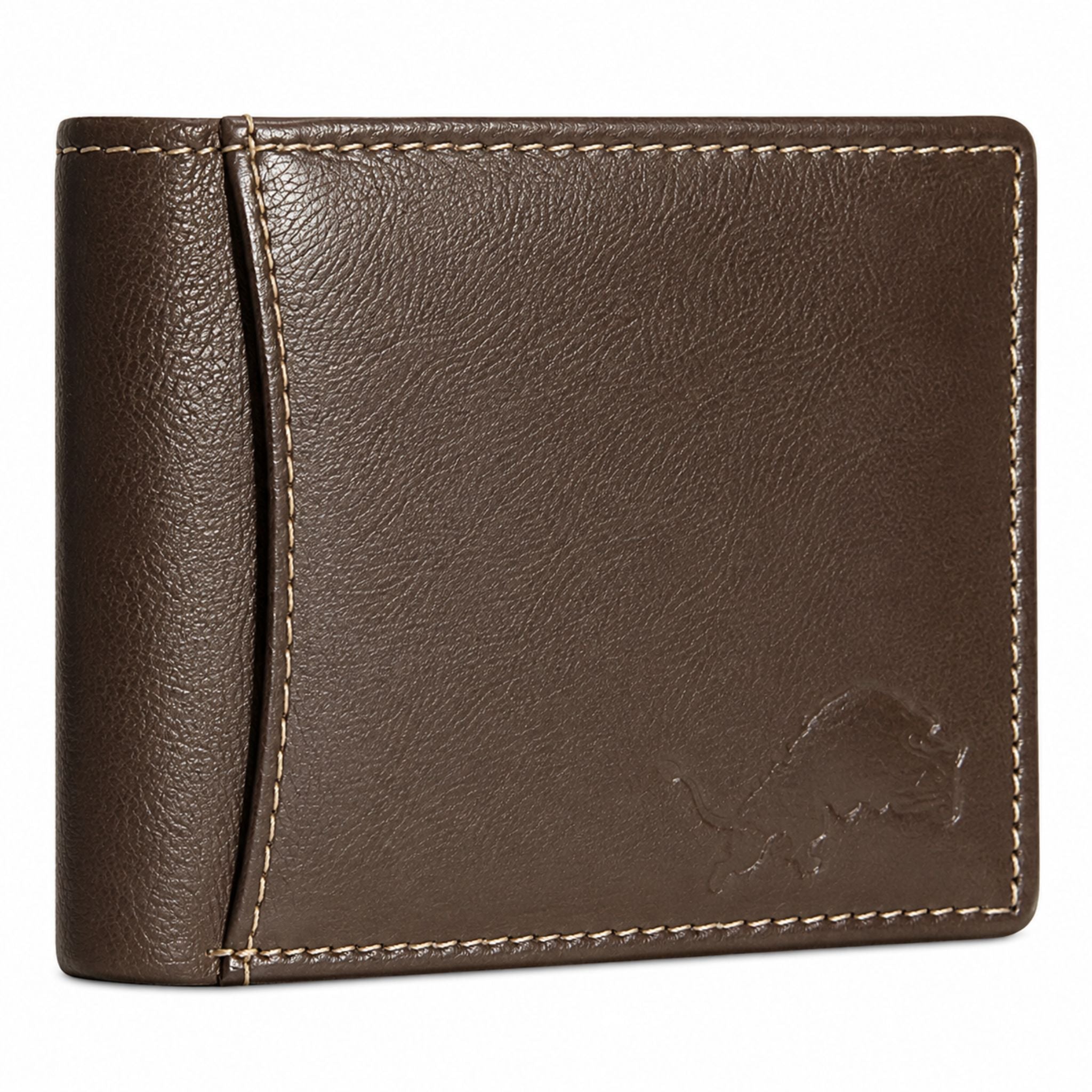 Jubleeo leather bifold middle zipper mens wallet brown