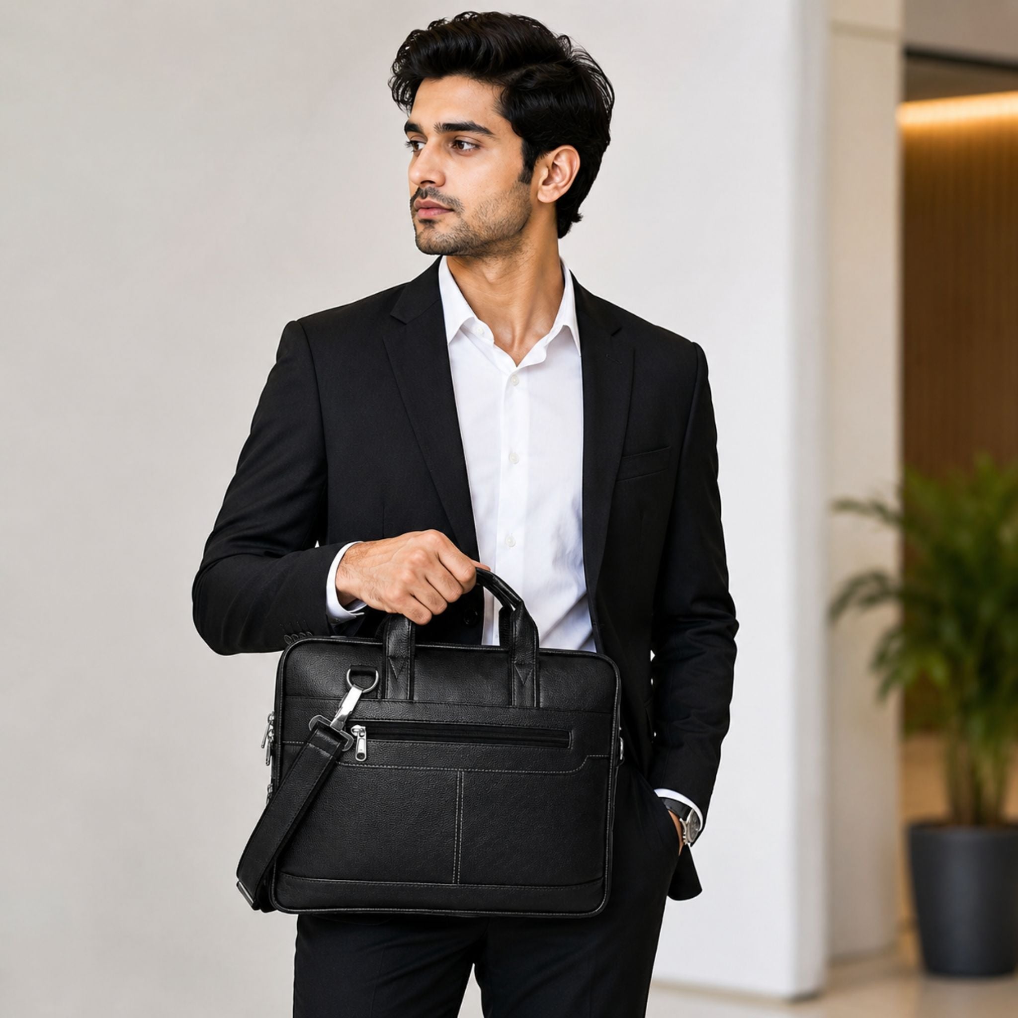 Jubleeo Leather Laptop Bag For Men Black