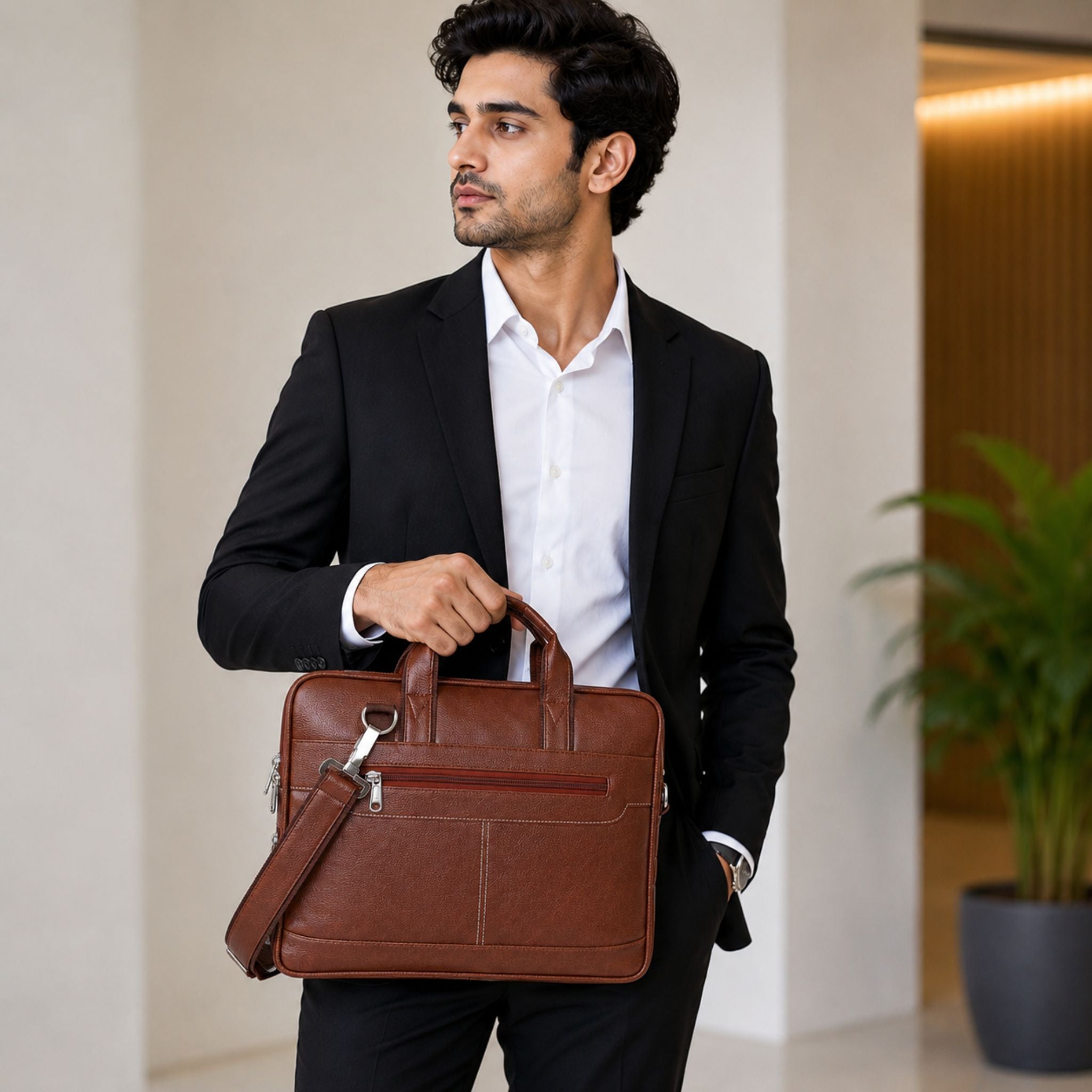 Jubleeo Leather Laptop Bag For Men Tan
