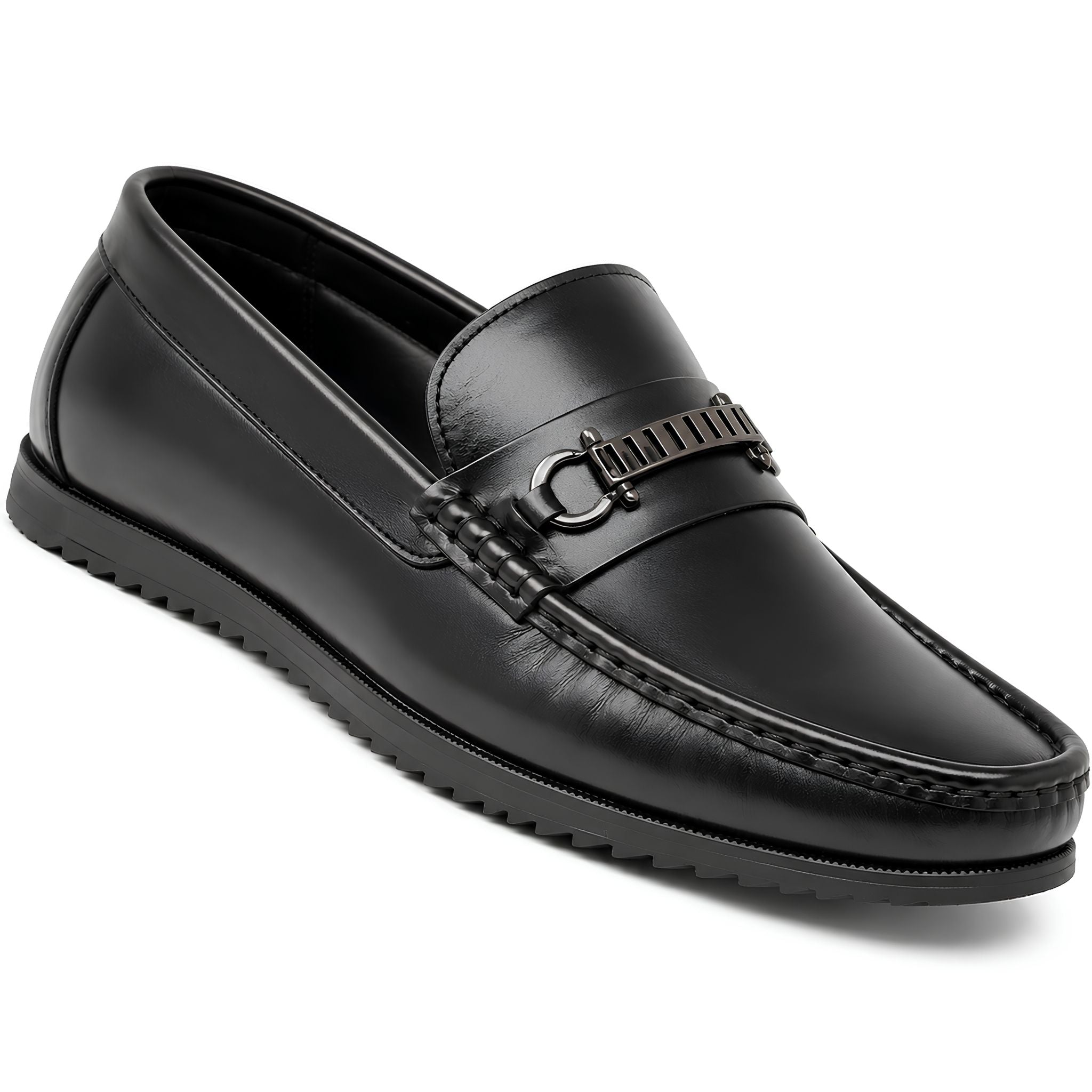 jubleeo leather buckle loafer mens shoes  black