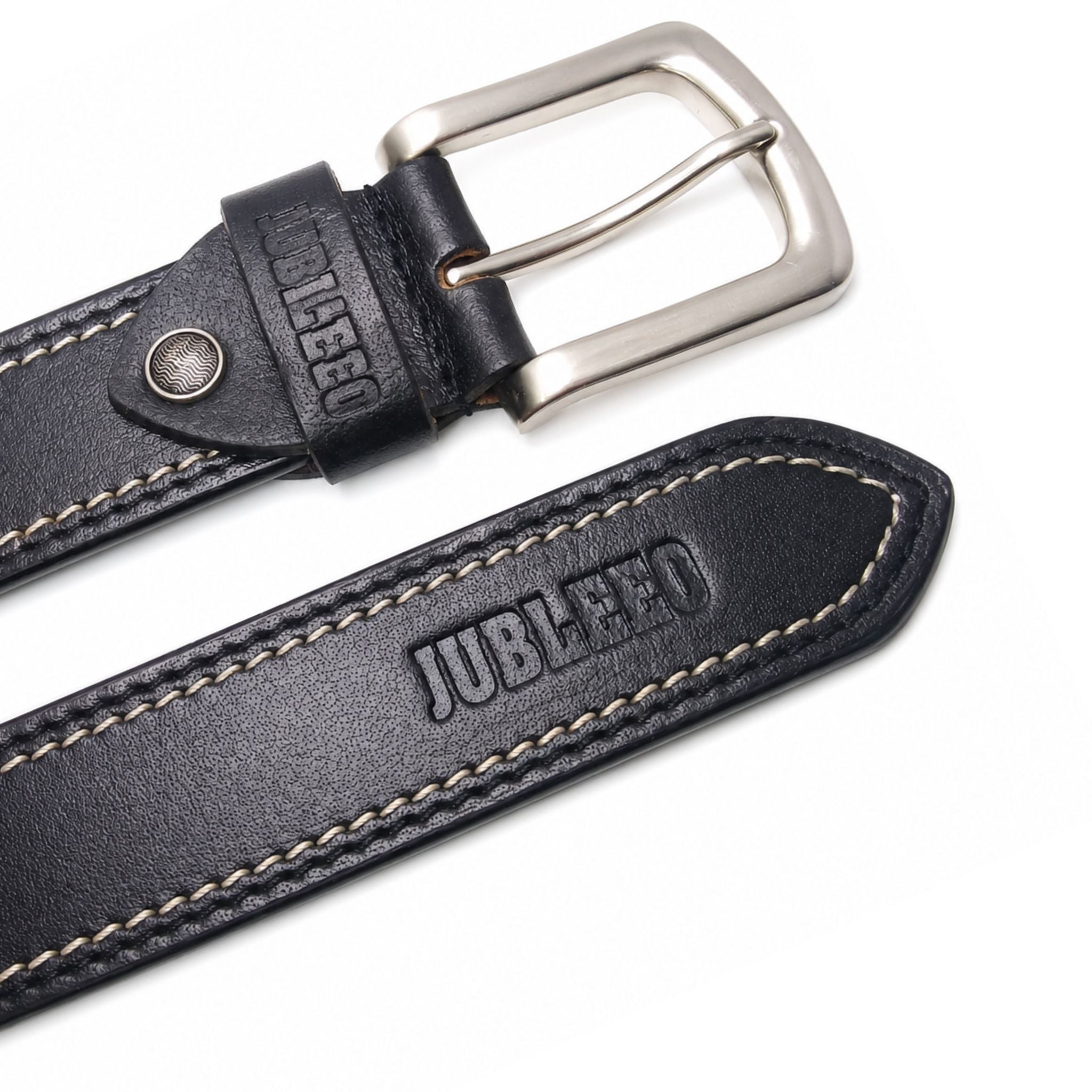 Jubleeo leather casual stithed mens belt black
