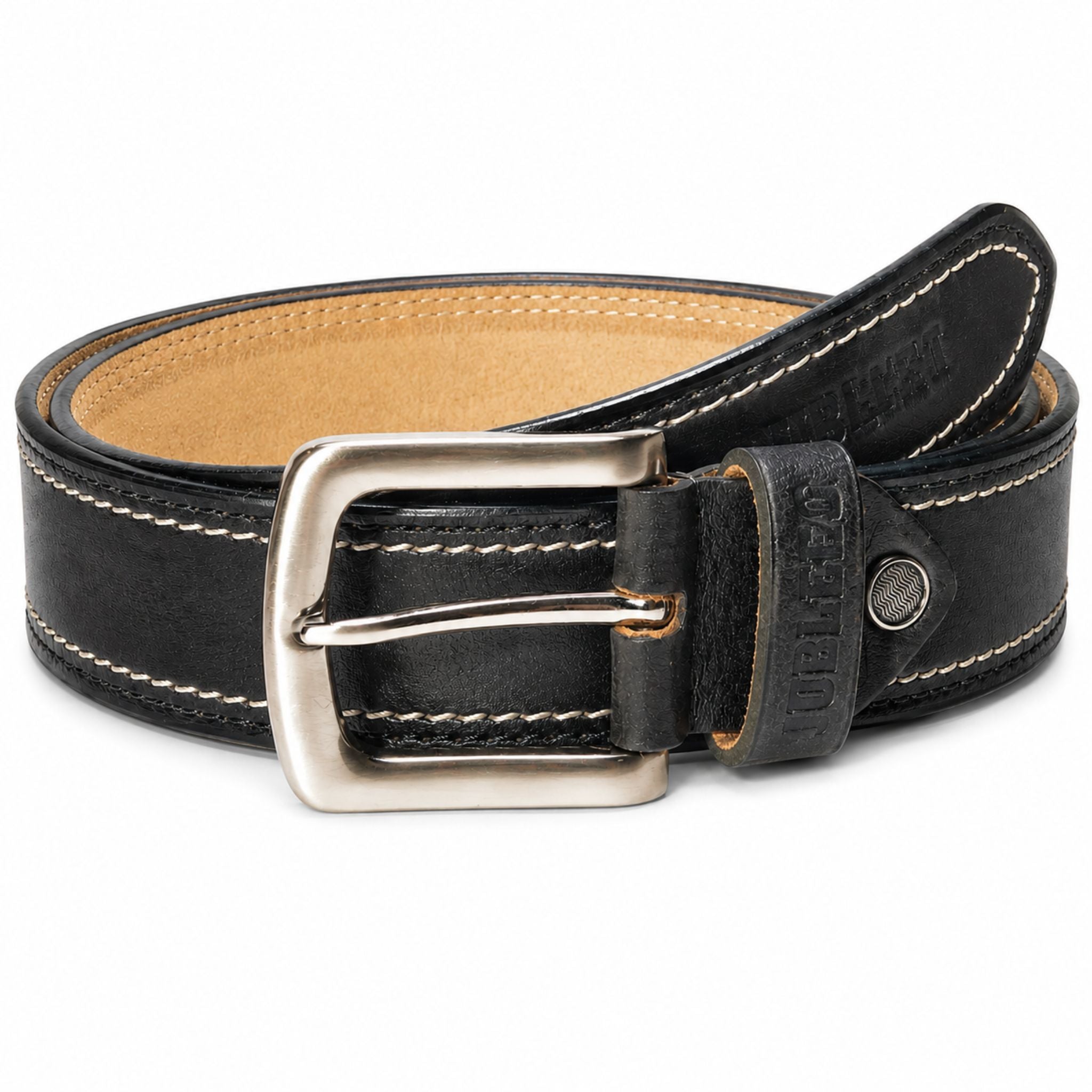 Jubleeo leather casual stithed mens belt black