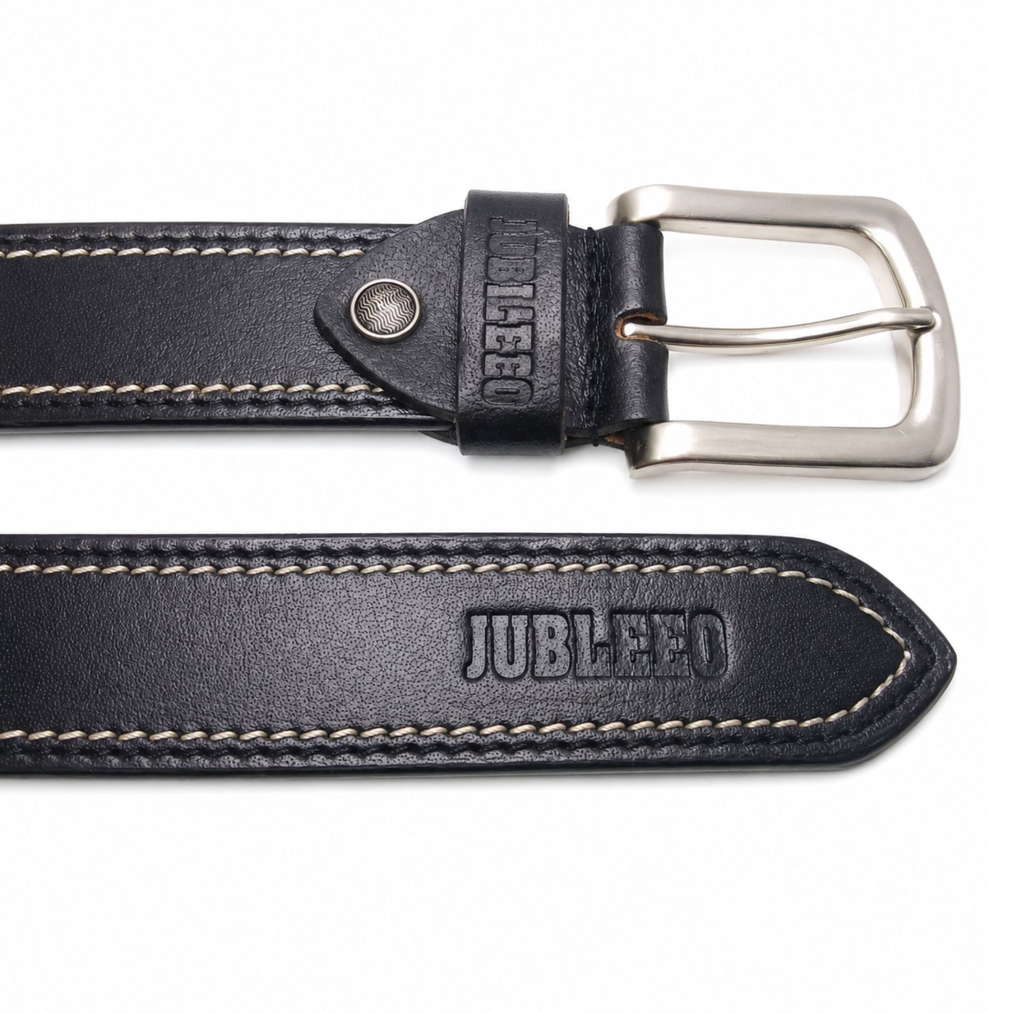 Jubleeo leather casual stithed mens belt black
