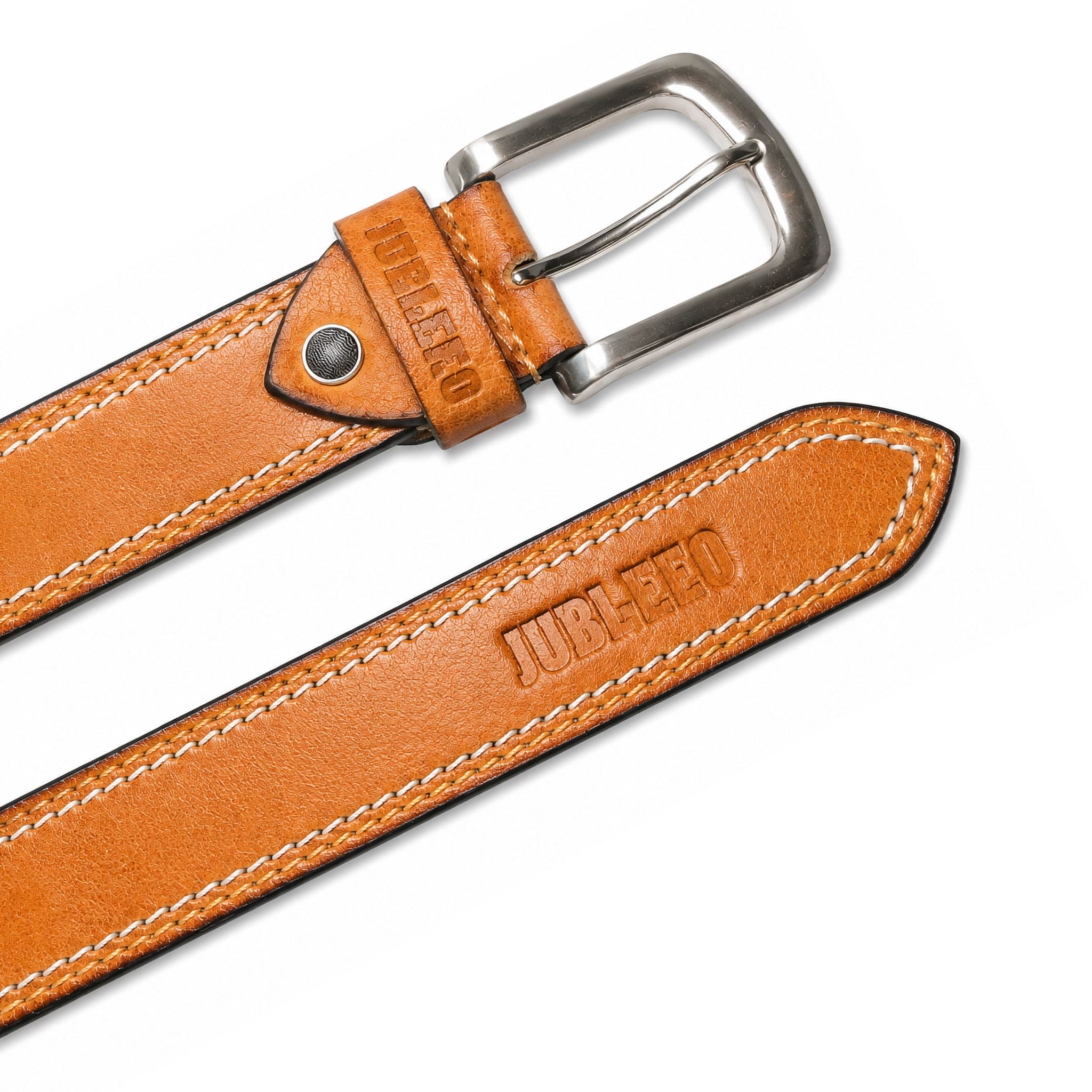 Jubleeo leather stitched casual mens belt tan