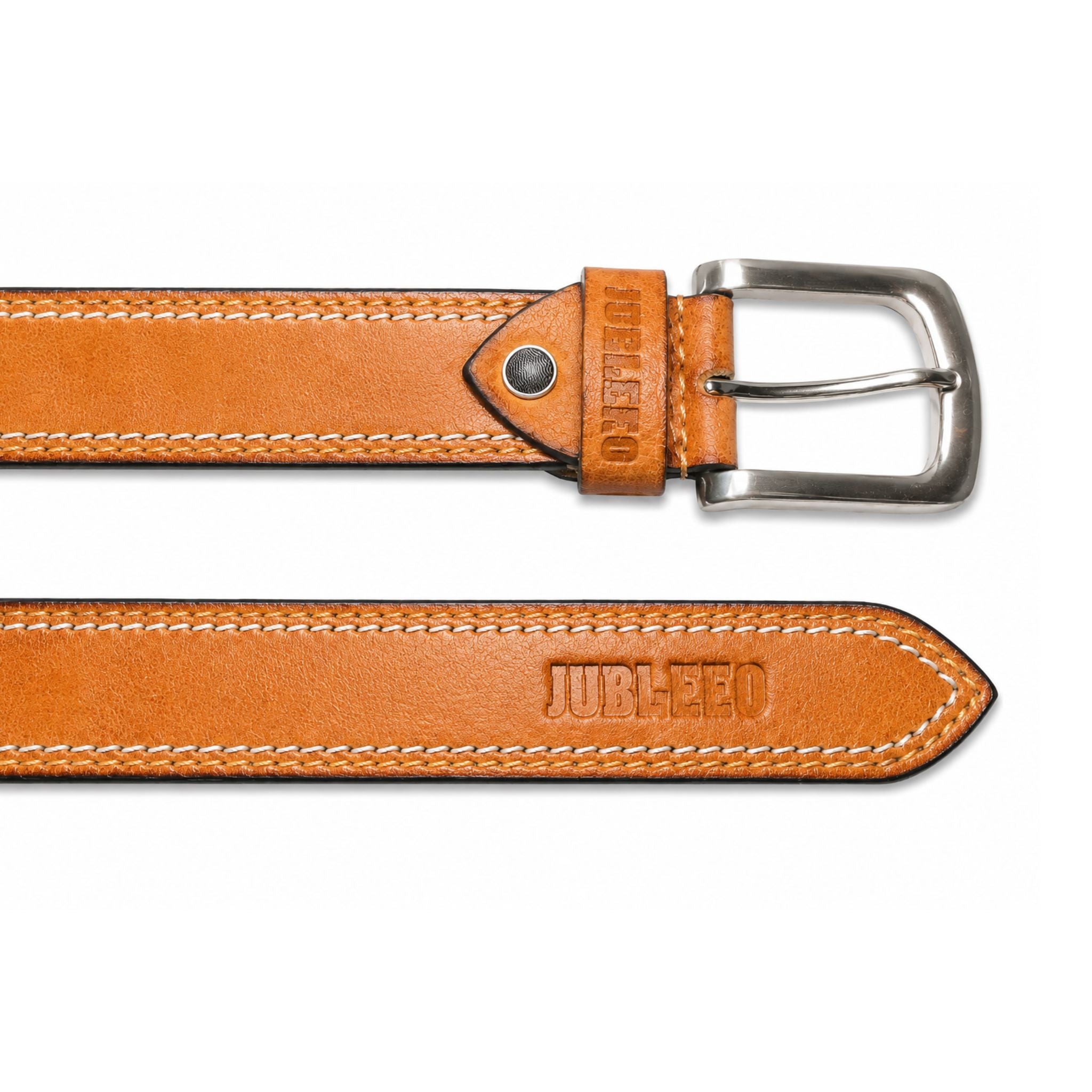 Jubleeo leather stitched casual mens belt tan