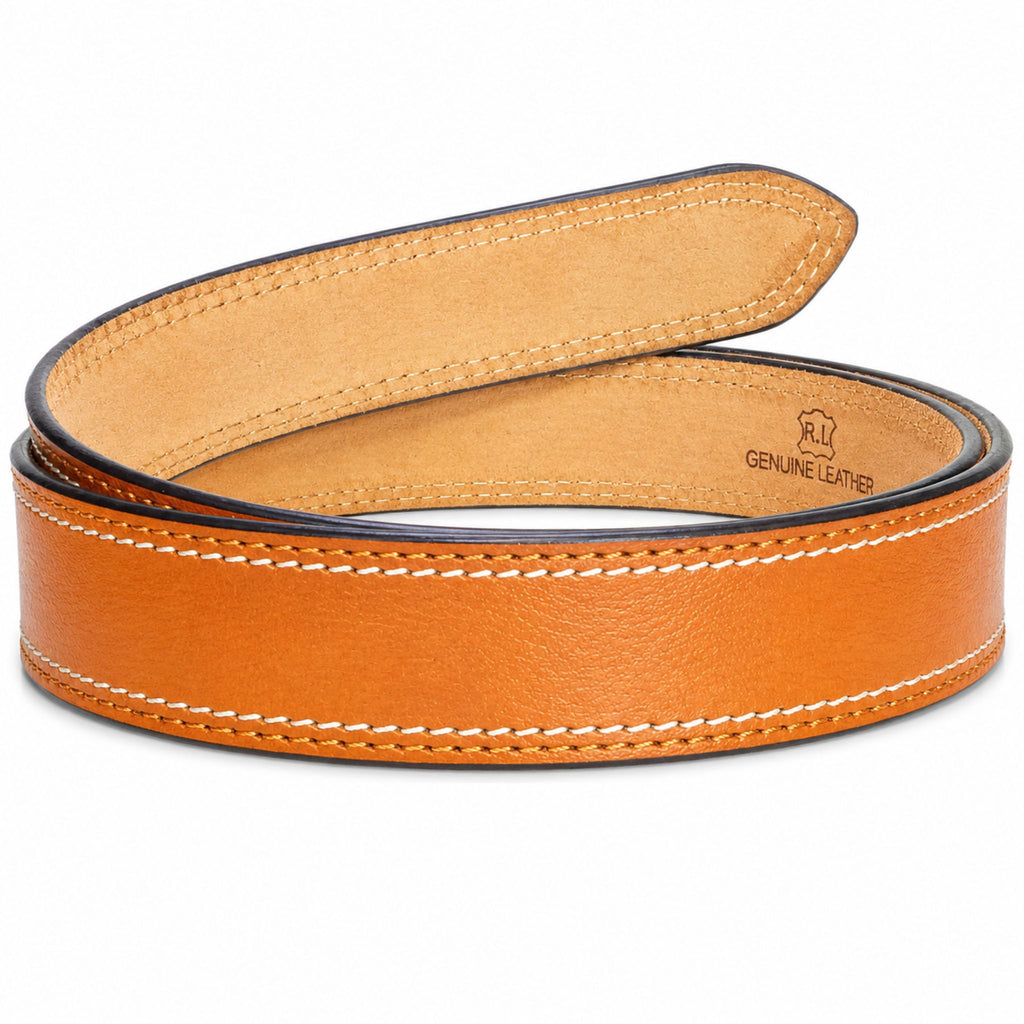 Jubleeo leather stitched casual mens belt tan
