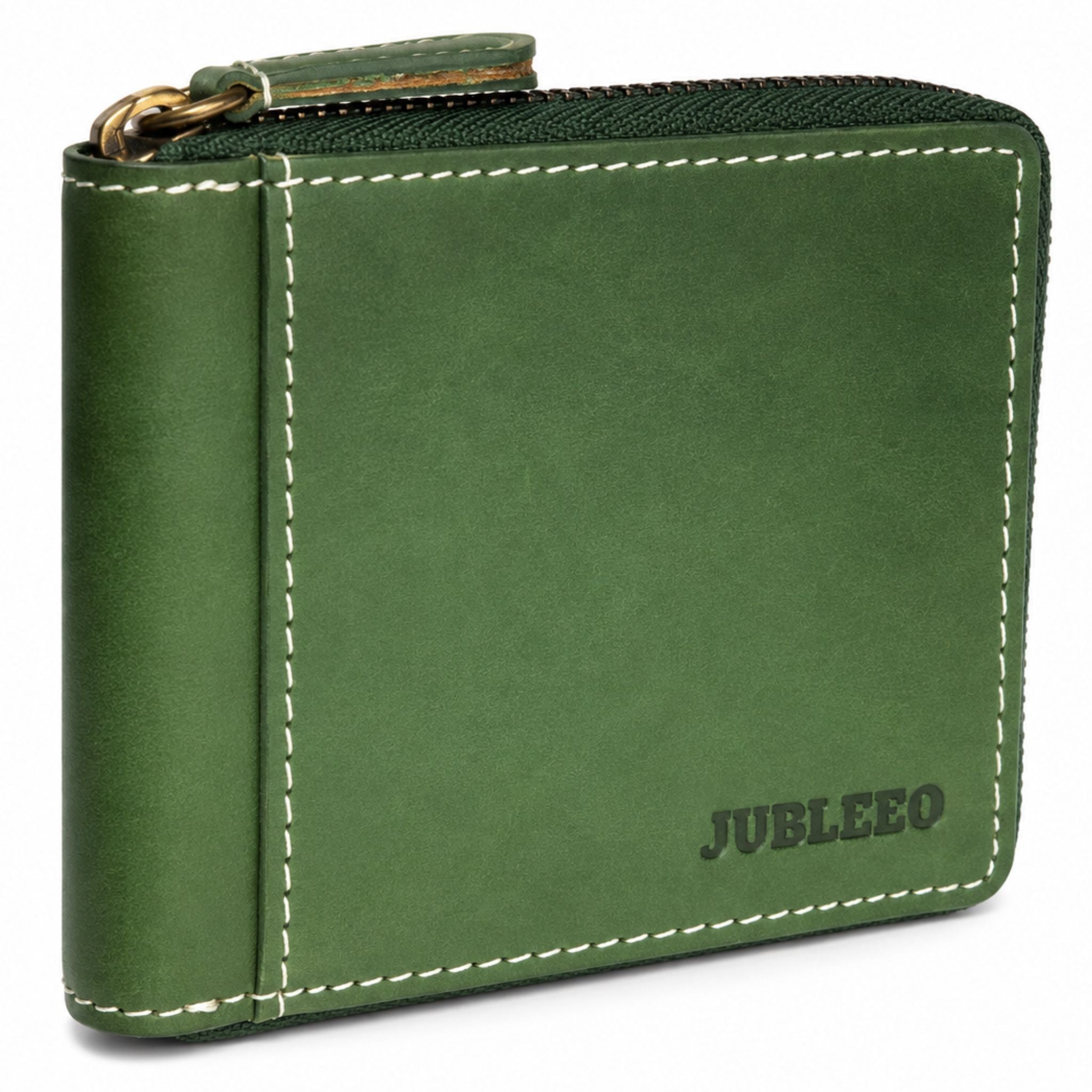 jubleeo leather bifold round zipper mens wallet green