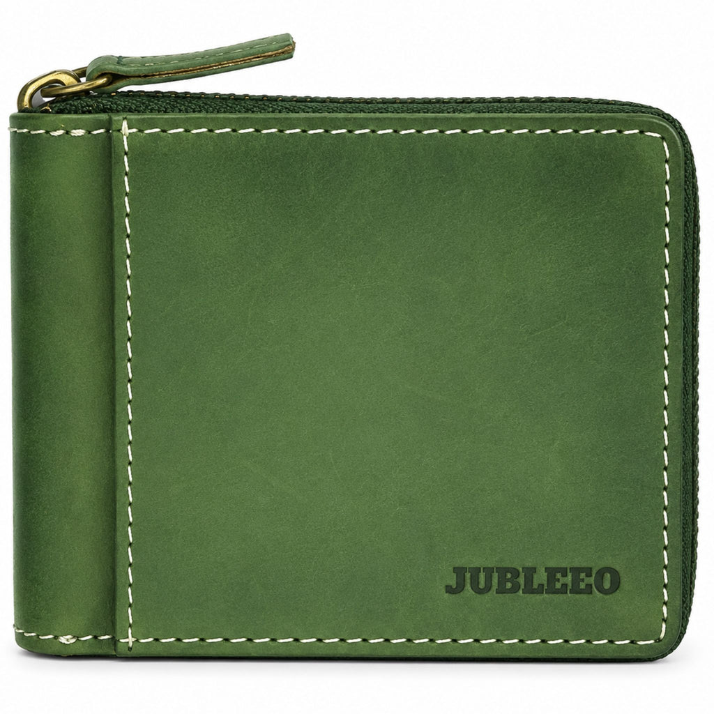 jubleeo leather bifold round zipper mens wallet green
