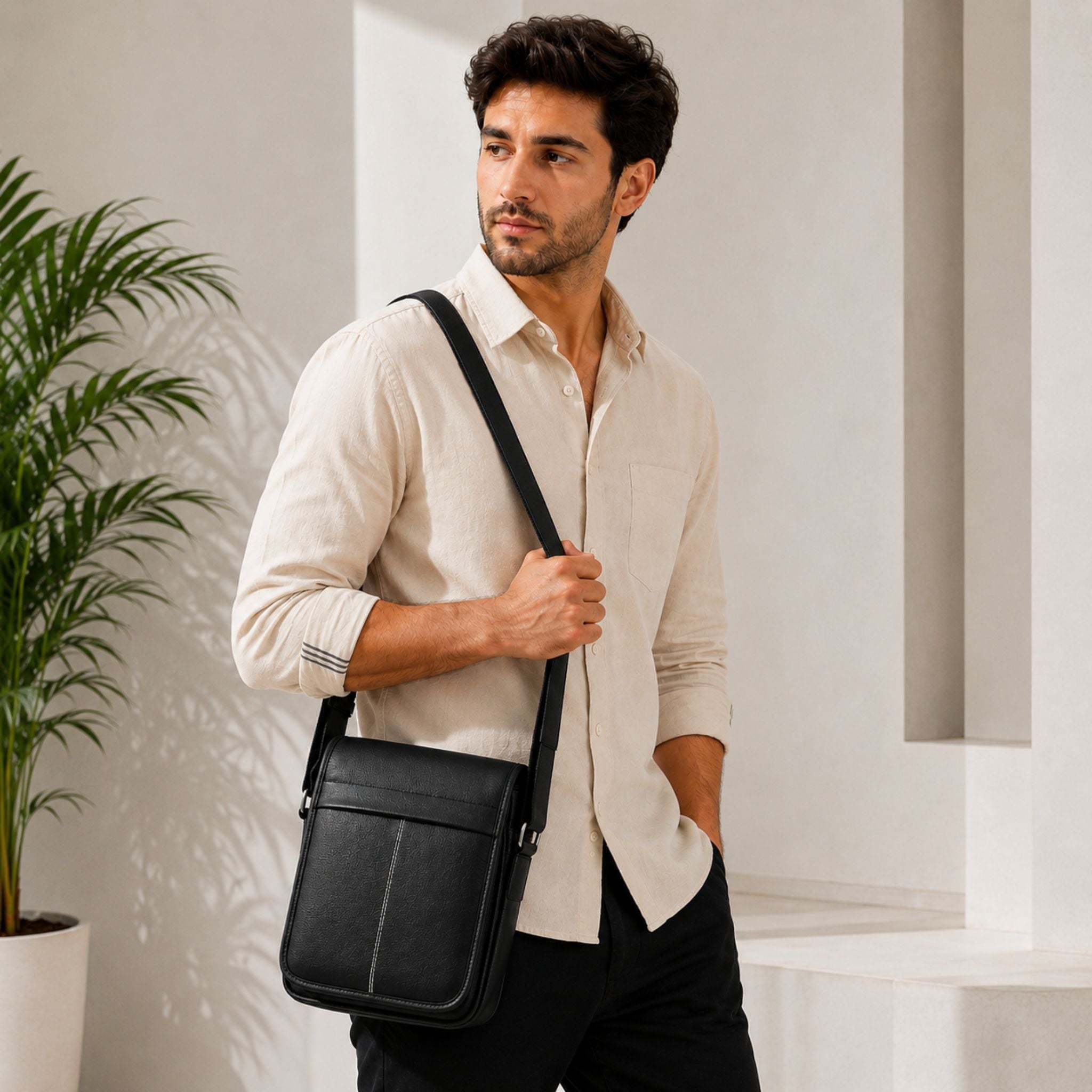 Jubleeo leather sling bag for men black