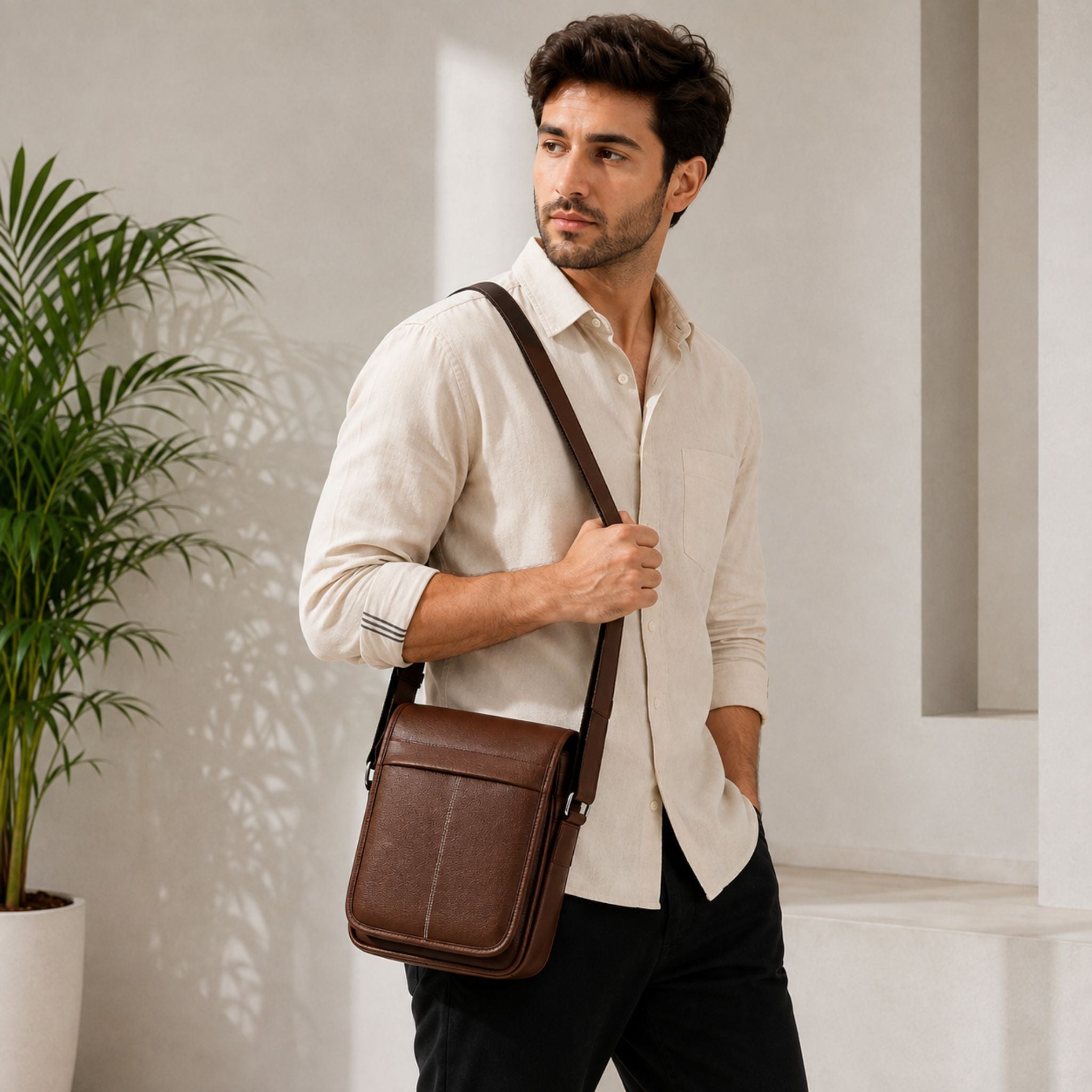 Jubleeo leather sling bag for men brown