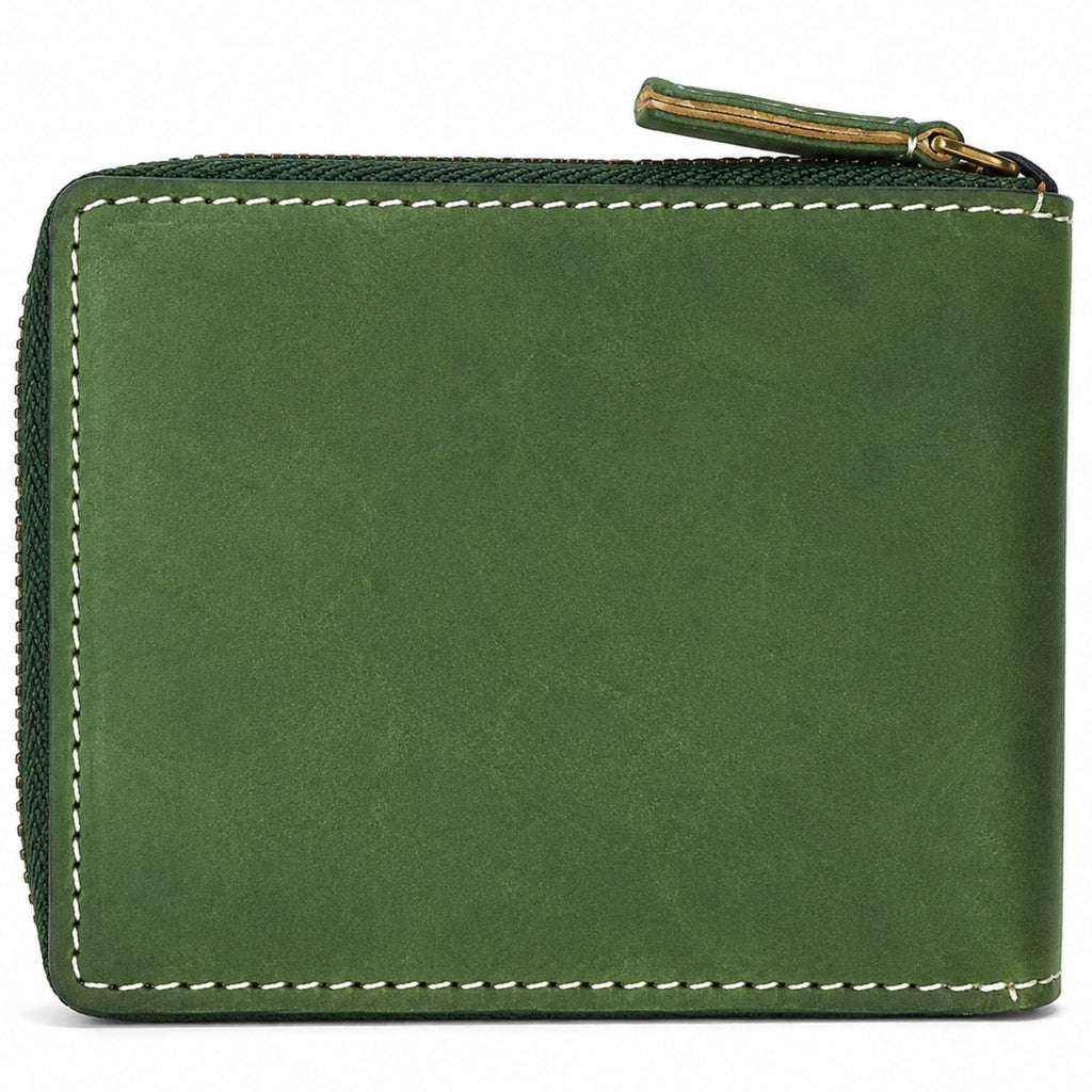 jubleeo leather bifold round zipper mens wallet green